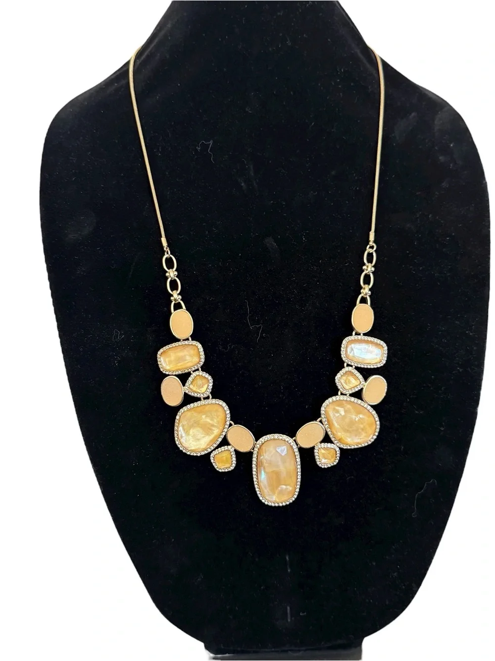 Gold-Tone Statement Adjustable Necklace‎ with Champagne Resin Stones